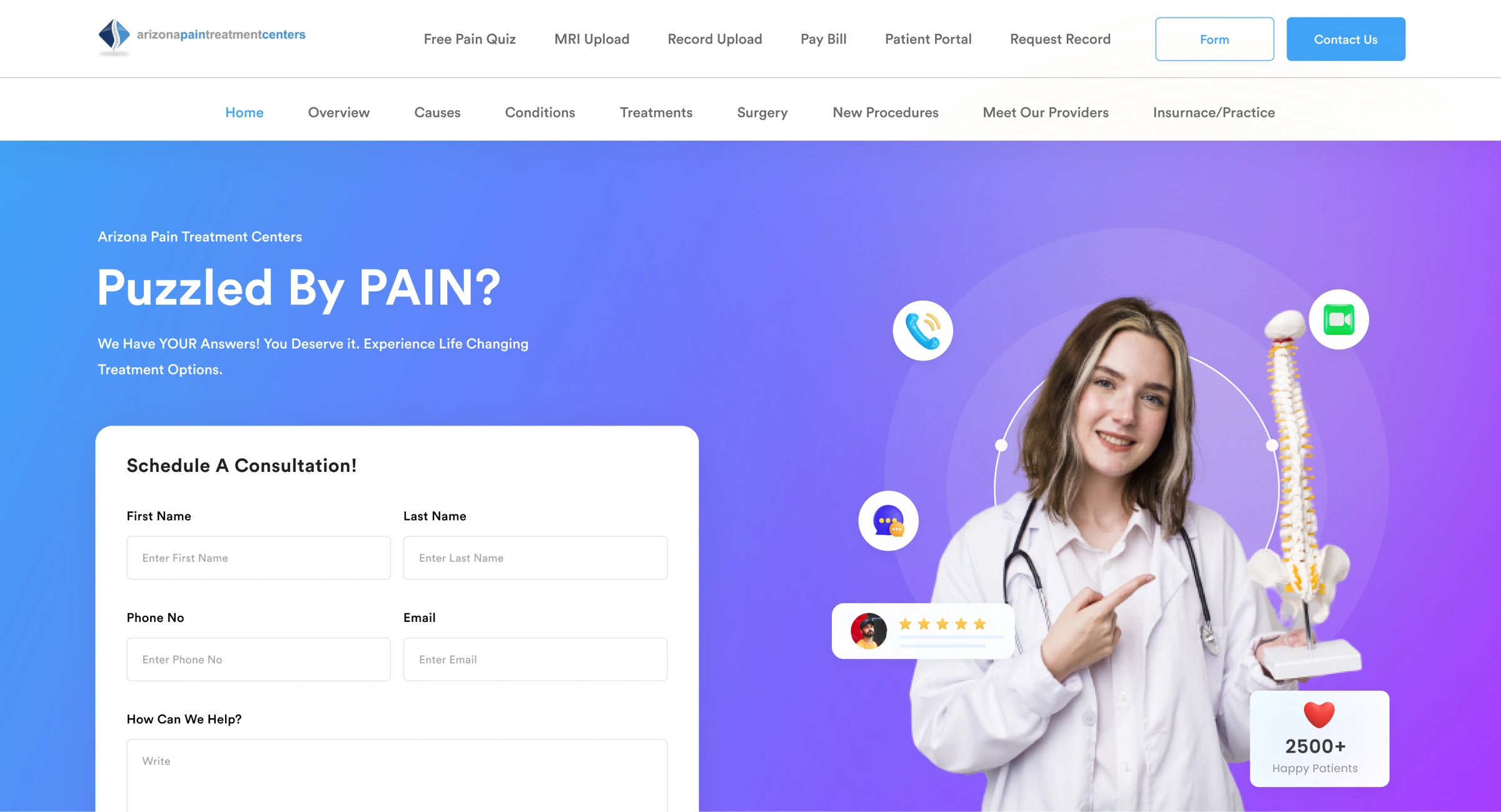 Arizona Pain Treatment Centers website hero thumbnail