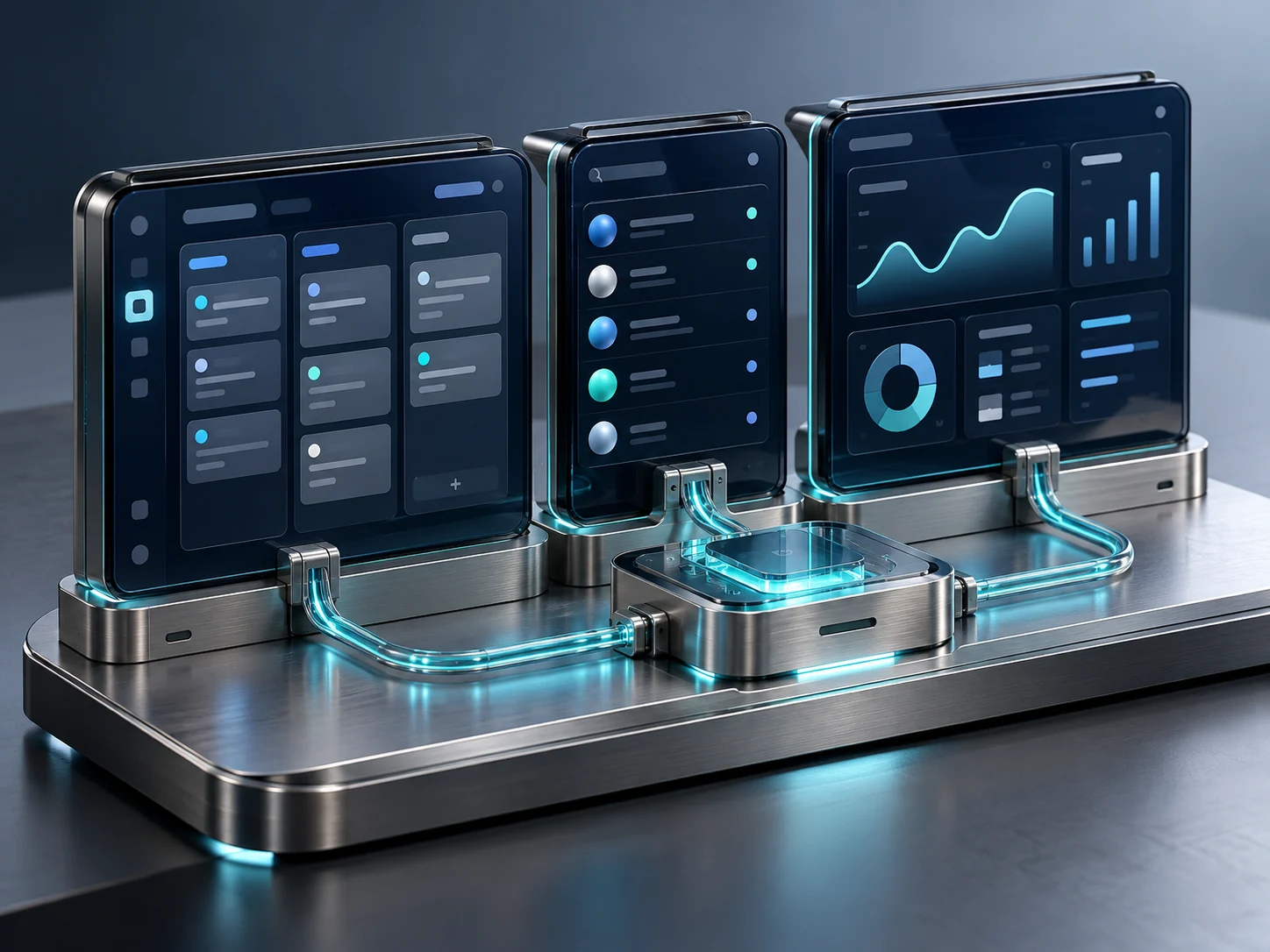 Connected application modules for task management, teams and operations